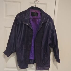 Vintage 80s Oscar Leopold Purple Leather Jacket Sz S